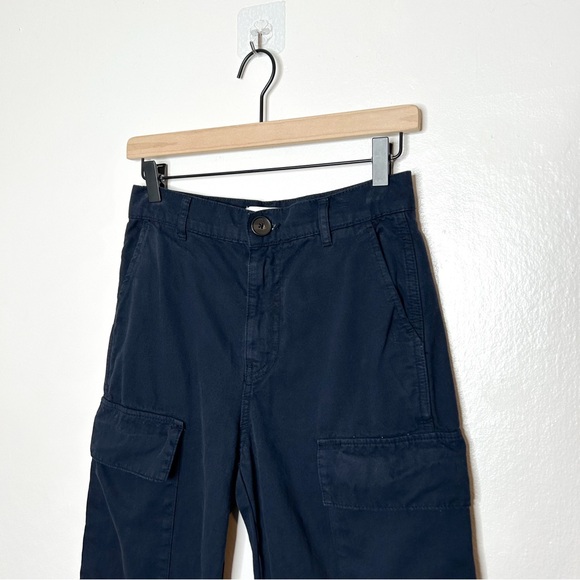 Zara Womens High Rise Wide Leg Utility Carpenter Pants Dark Navy Blue 2 - Picture 3 of 7